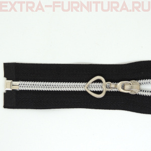 Молния спираль декор Т5 55см цв.черный/серебро (сердце)