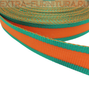 Стропа двухцветная, шир.30мм, цв. изумрудный/оранжевый, уп.25м, пл. 17 гр/м