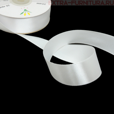 Лента атласная 24 мм  цв. белый рул. 27,42м