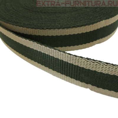 Стропа двухцветная, шир.30мм, цв. бежевый/хаки, уп.25м, пл. 17 гр/м