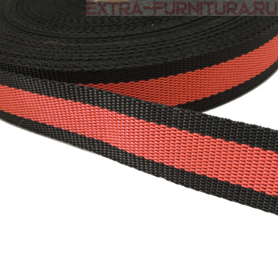 Стропа двухцветная, шир.30мм, цв. черный/красный, уп.25м, пл. 17 гр/м