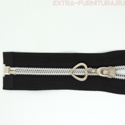 Молния спираль декор Т5 50см цв.черный/серебро (сердце)